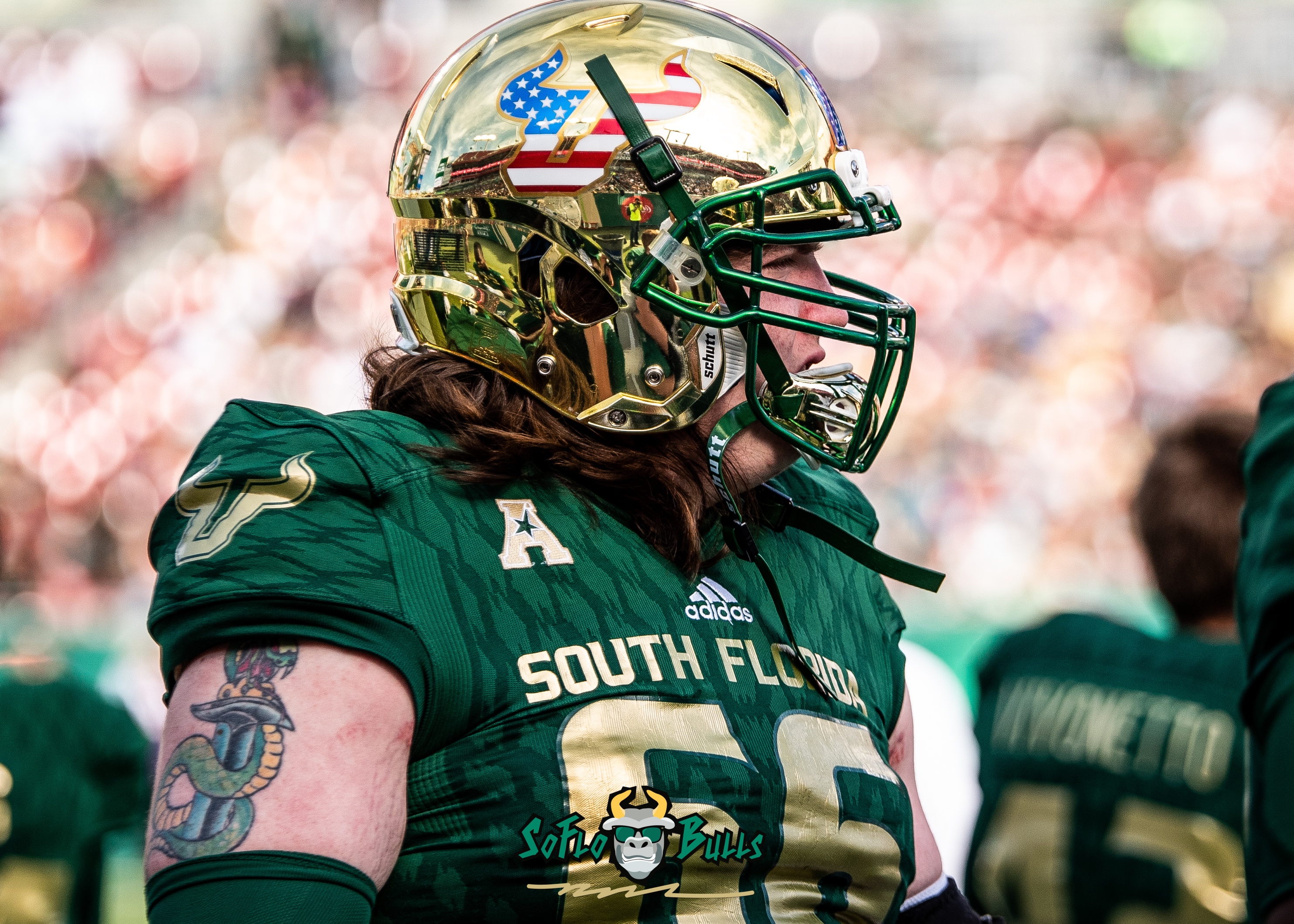 5 Tulane vs. USF 2018 USF OL Matt Nelson with American Flag Helmet by Dennis Akers | SoFloBulls.com (29672119) | SoFloBulls.com 5 Tulane vs. USF 2018 USF OL Matt Nelson with American Flag Helmet by Dennis Akers | SoFloBulls.com (29672119) | SoFloBulls.com